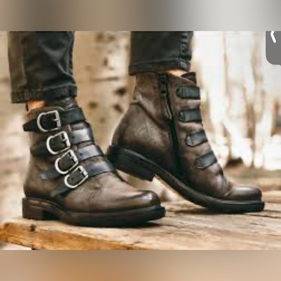 Miz Mooz Shoes - MIZ MOOZ - Leather‎ Buckle Straps Ankle Boots Crescent - Gray - EU 37 US 6.5 - 7